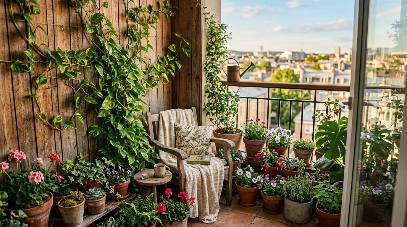 Balcony Nook With Vertical Wooden Panels